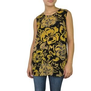 Who What Wear Blue & Yellow Sleeveless Floral Blouse Small